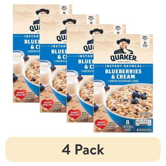 (4 pack) Quaker Instant Oatmeal, Blueberries & Cream, 8.4 oz