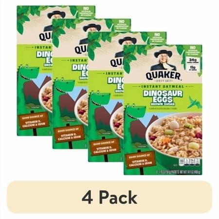 (4 pack) Quaker Instant Oatmeal, Dinosaur Eggs & Brown Sugar, 1.76 oz, 8 Packets