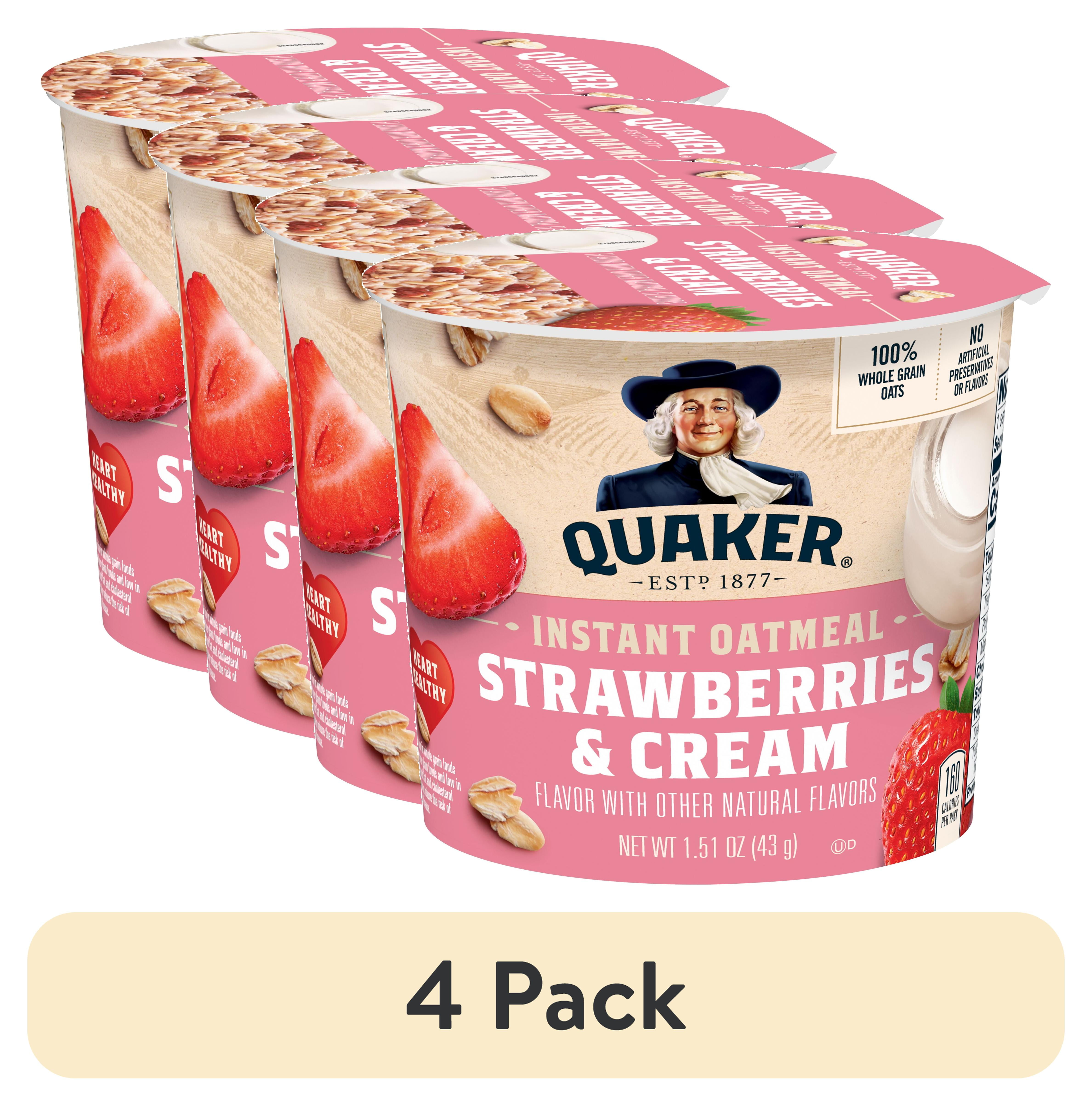 (4 pack) Quaker Instant Oatmeal, Strawberries & Cream, 1.51 oz Cup