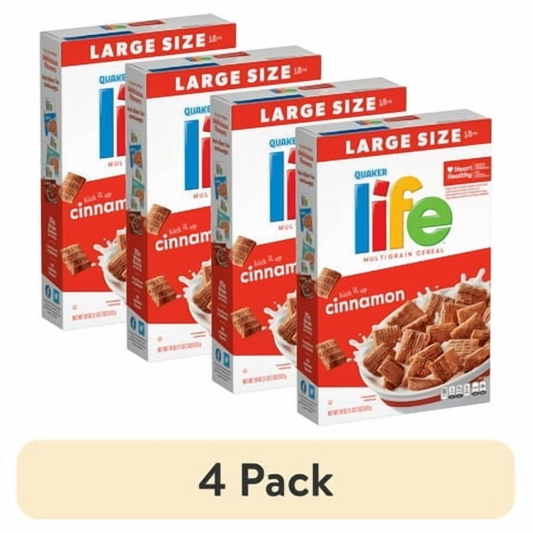 (4 pack) Quaker Life Multigrain Cereal, Cinnamon Breakfast Cereal, 18 oz