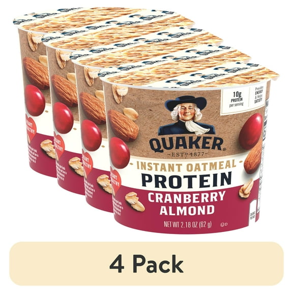 (4 pack) Quaker Select Starts Cranberry Almond Protein Instant Oatmeal, 2.18 oz Cup