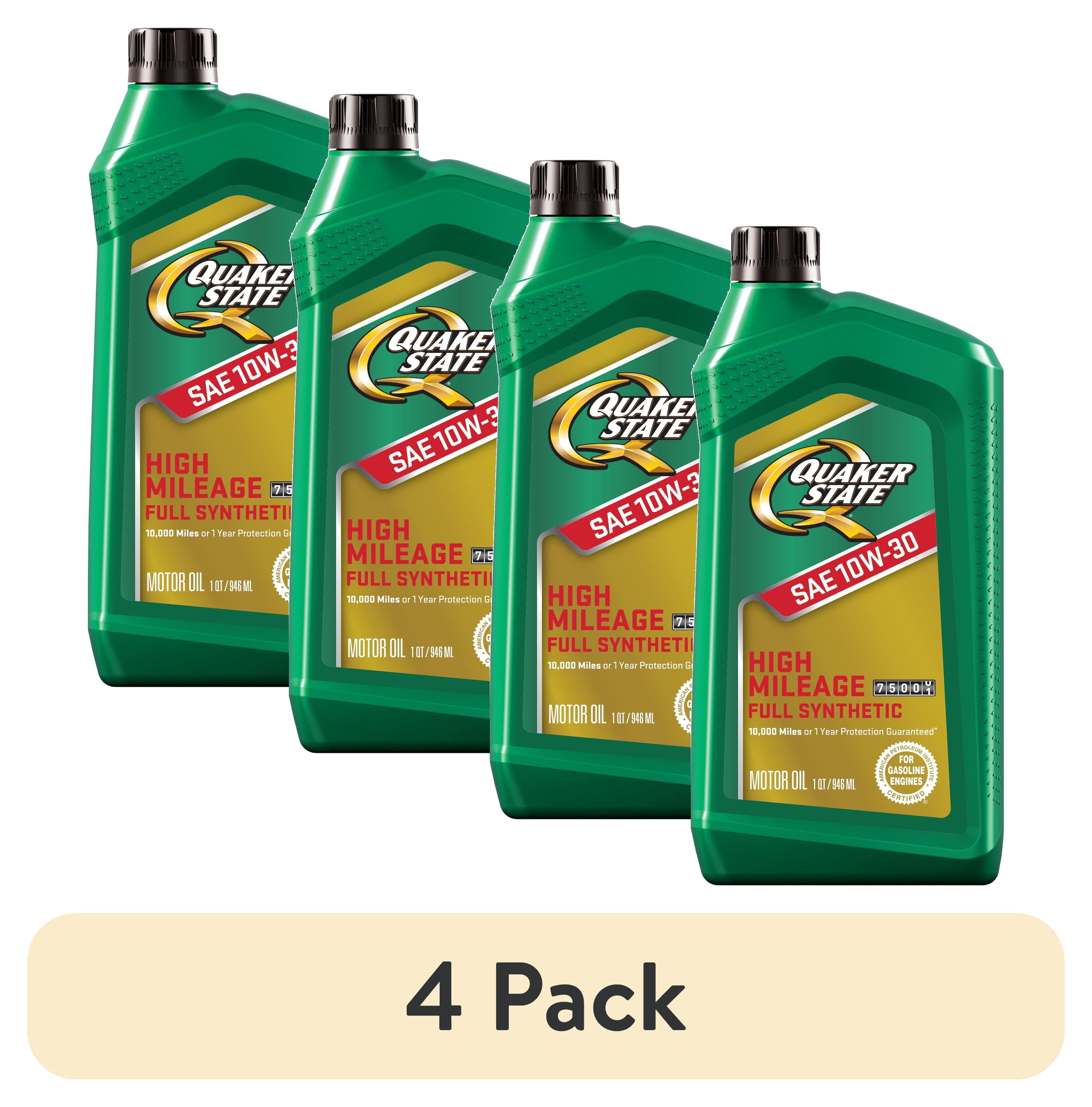(4 pack) Quaker State Full Synthetic High Mileage 10W-30 Motor Oil, 1 Quart