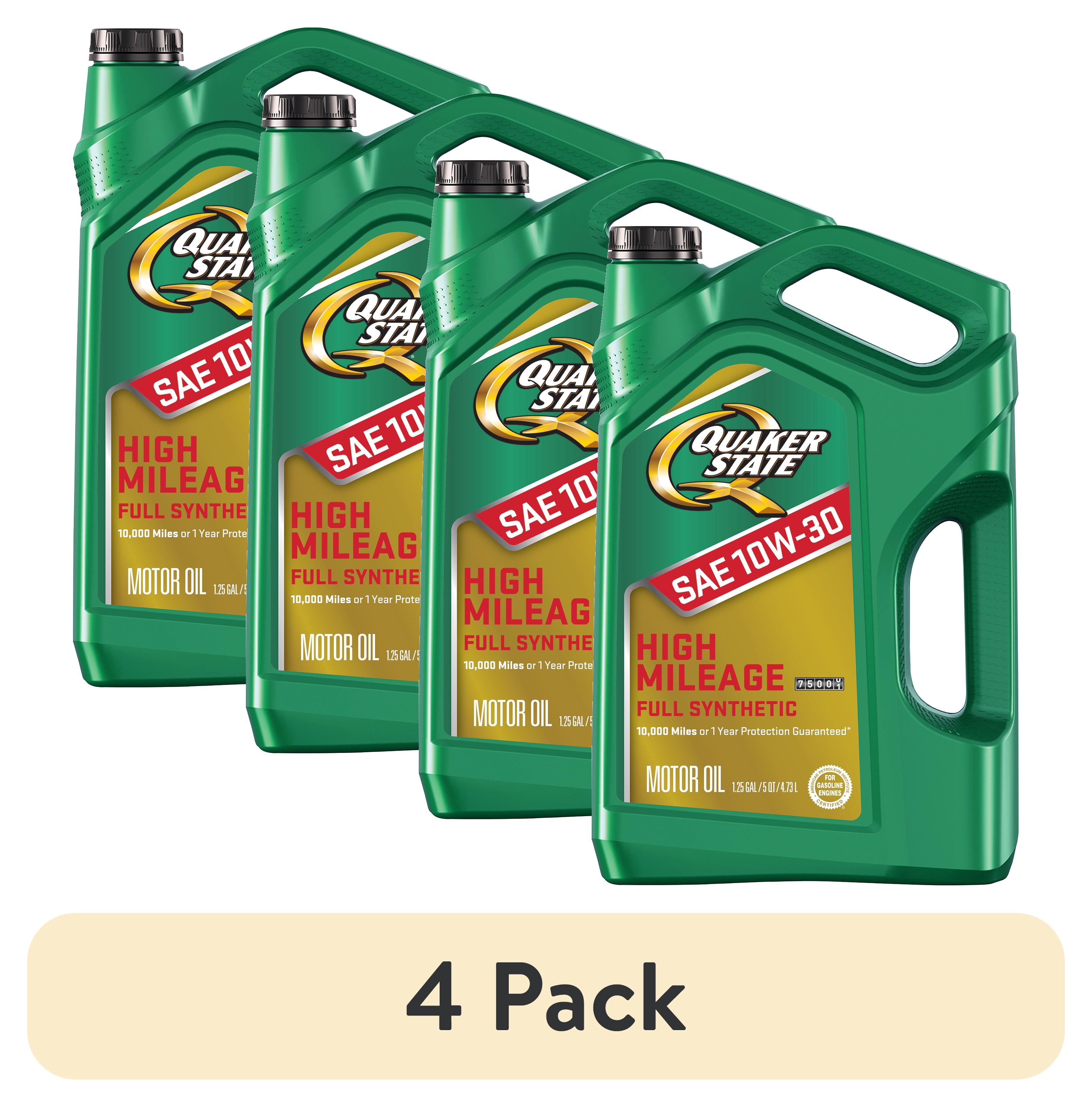 (4 pack) Quaker State Full Synthetic High Mileage 10W-30 Motor Oil, 5 Quart