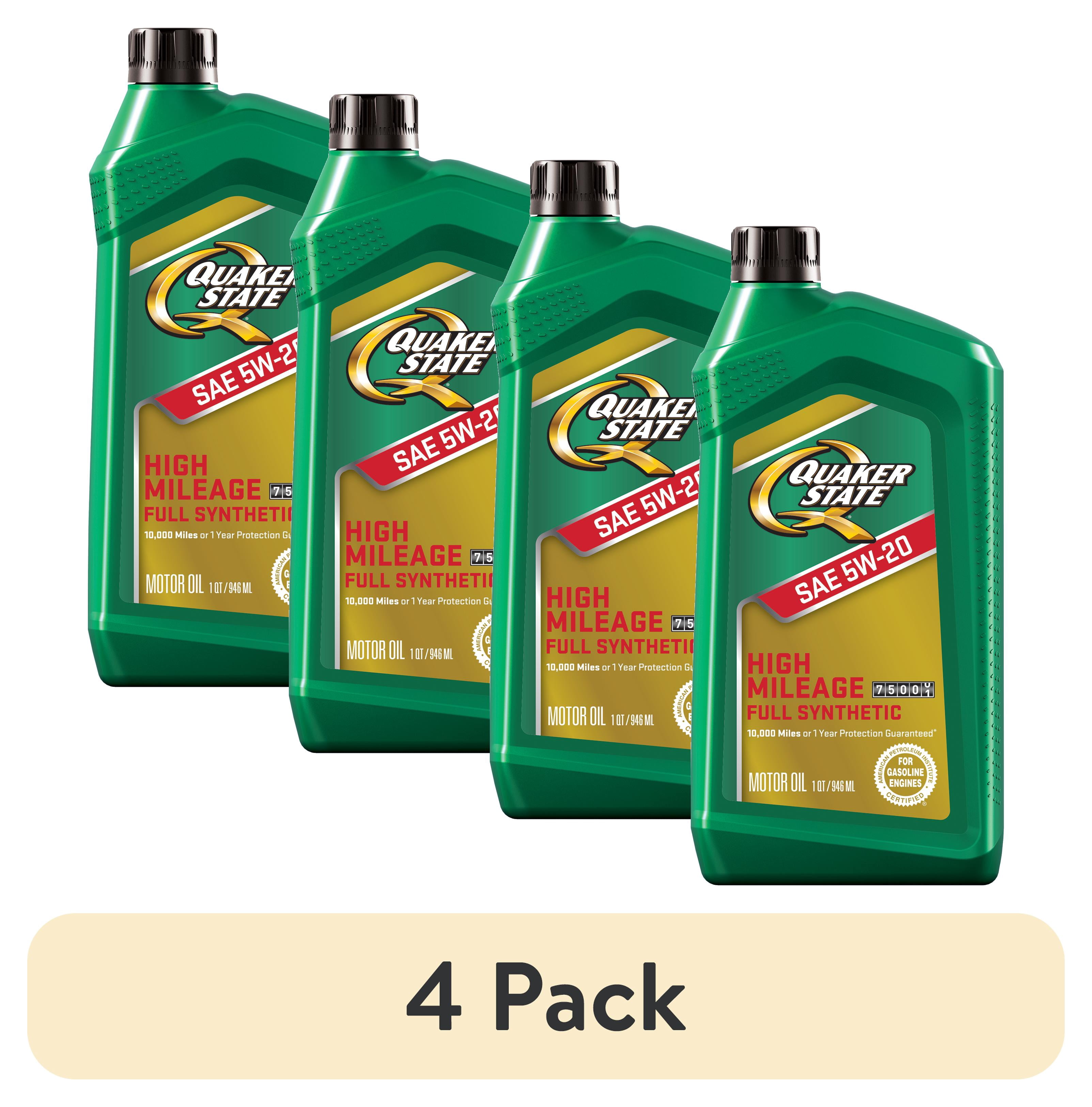 (4 pack) Quaker State Full Synthetic High Mileage 5W-20 Motor Oil, 1 Quart