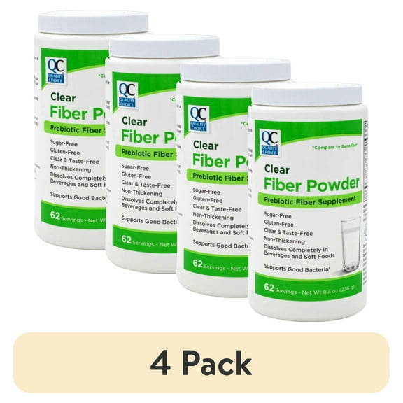 (4 pack) Quality Choice Clear Prebiotic Fiber Supplement Powder for Digestive Health - Tasteless, Non-Thickening Formula - 62 Servings, 8.3 Ounces - Ideal for Adults & Children 6 & Up Daily Fiber Powder