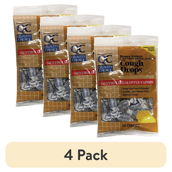 (4 pack) Quality Choice Cough Drops Honey Lemon 30 Ct