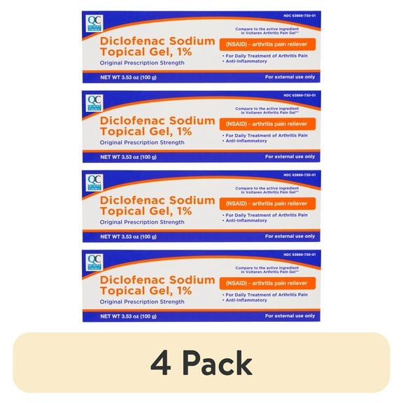 (4 pack) Quality Choice Diclofenac Sodium Topical Gel 1% Arthritis Pain Reliever 3.53 oz