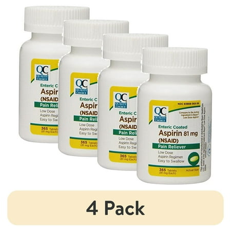 (4 pack) Quality Choice Enteric Coated Lo-Dose Aspirin NSAID Pain Reliever 81mg Tablet 365 Count