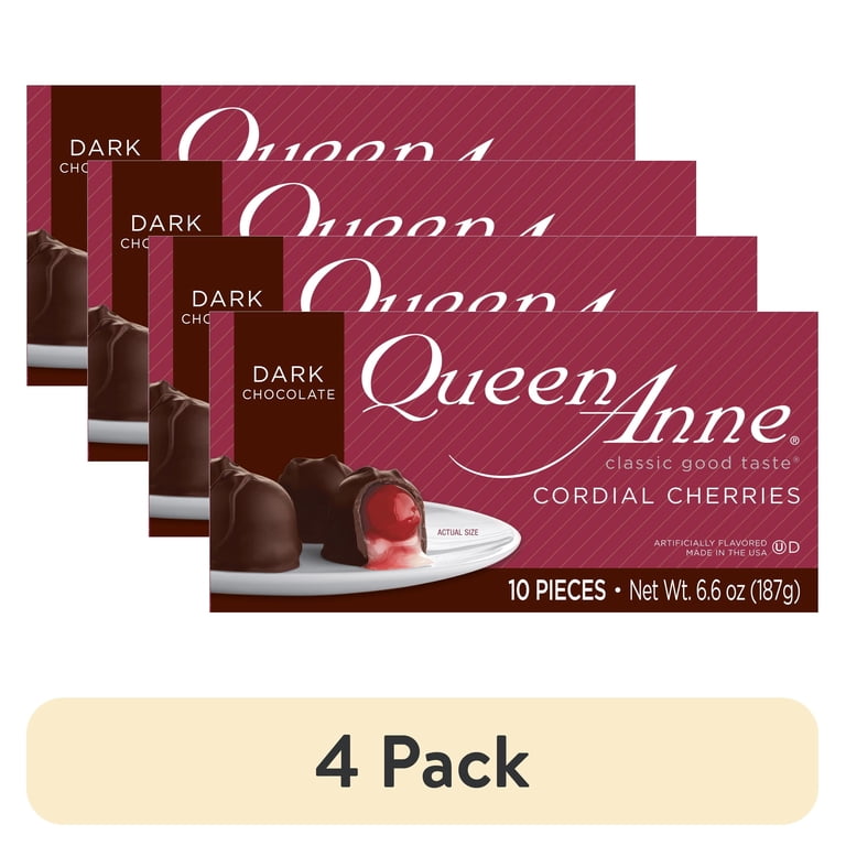 4 pack) Queen Anne Dark Chocolate Cordial Cherries, 6.6 oz Box, 10