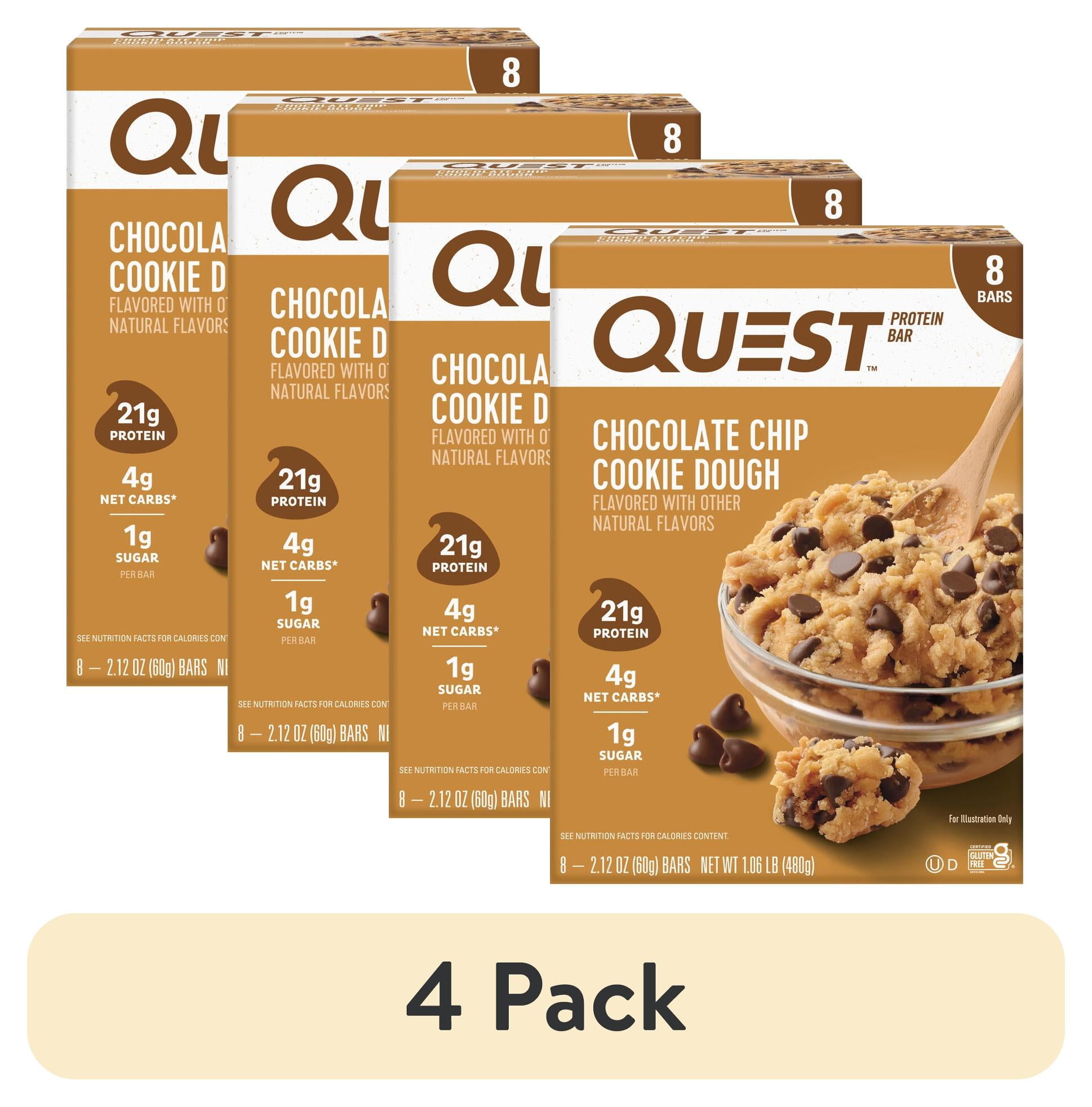 (4 pack) Quest Chocolate Chip Cookie Dough Protein Bar, 8pk