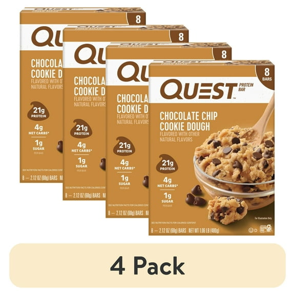 (4 pack) Quest Chocolate Chip Cookie Dough Protein Bar, 8pk