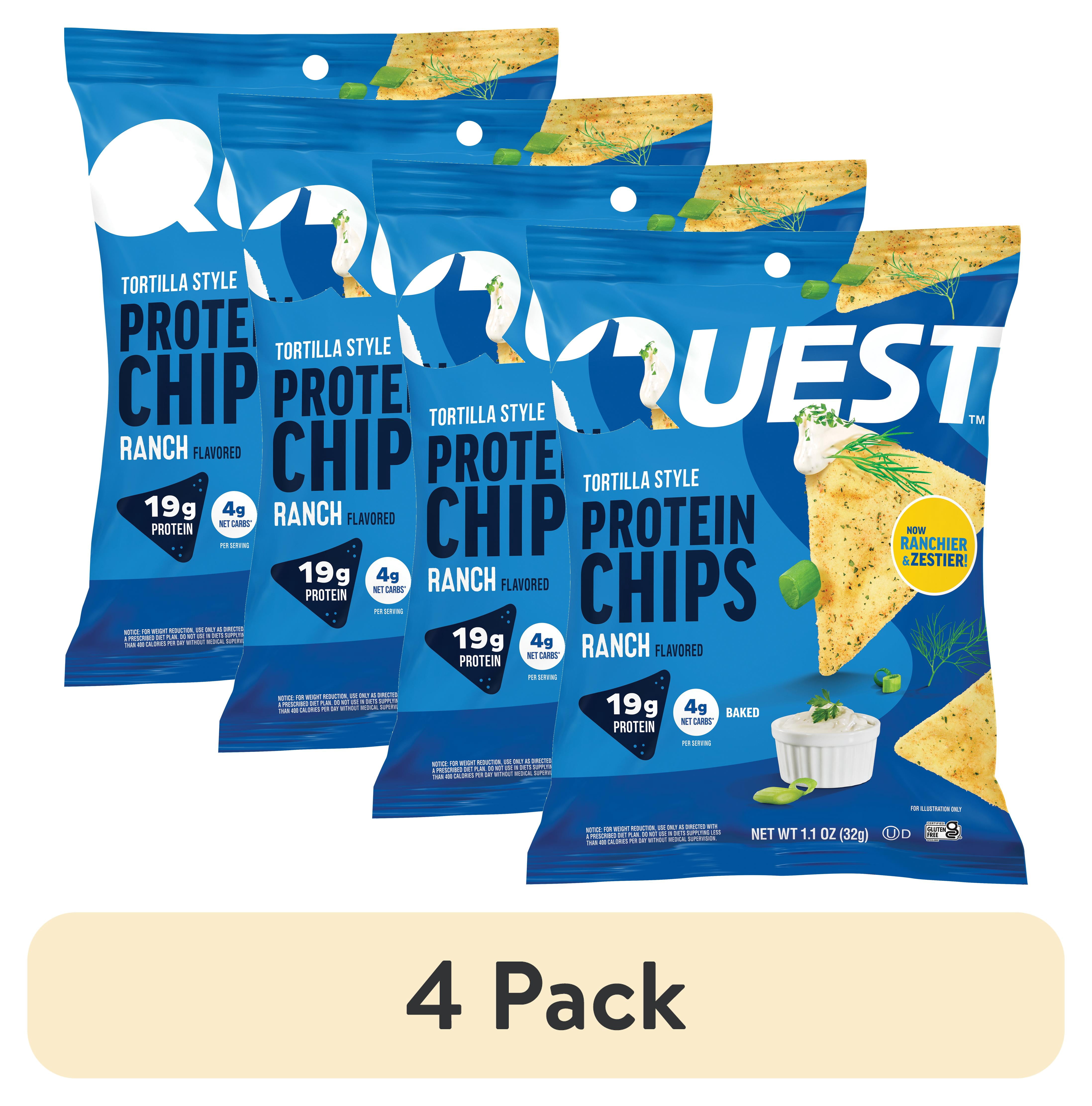 (4 pack) Quest Tortilla Style Protein Chips with 19g of Protein, Ranch Flavor, 1.1 Oz, Single
