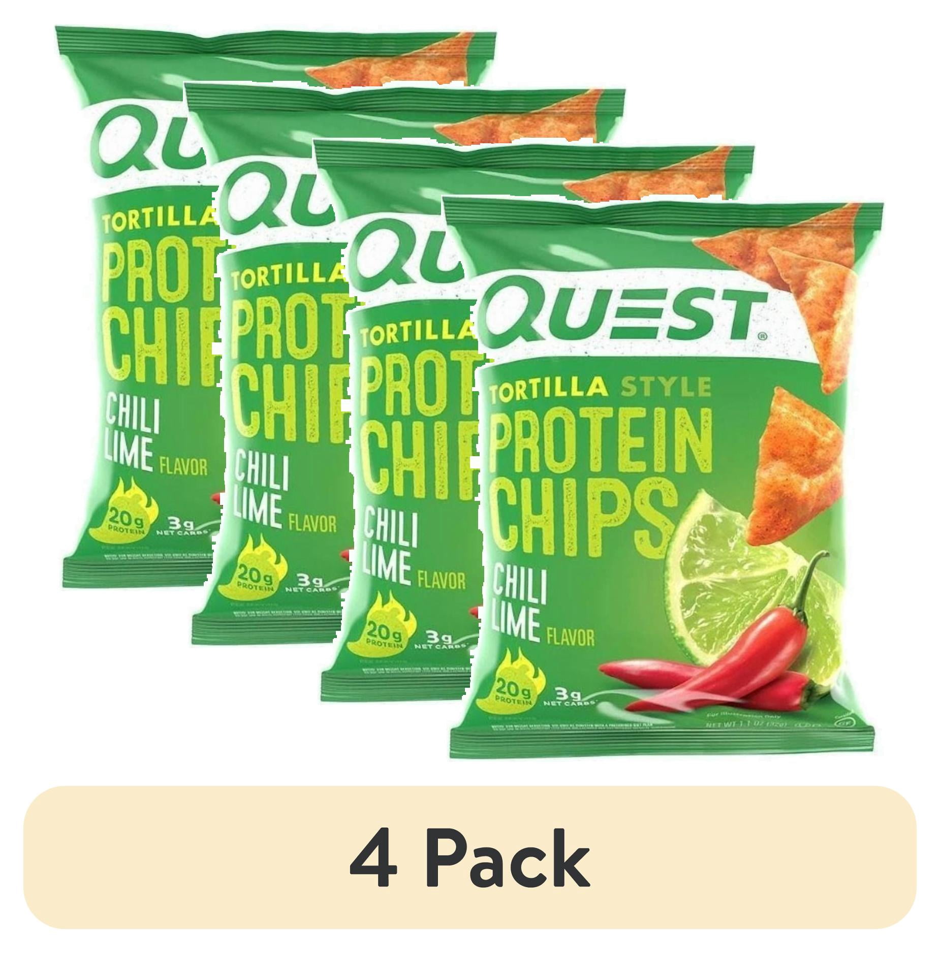 (4 pack) Quest Tortilla Style Protein Chips with 20g of Protein, Chili Lime Flavor, 1.1 Oz, Single