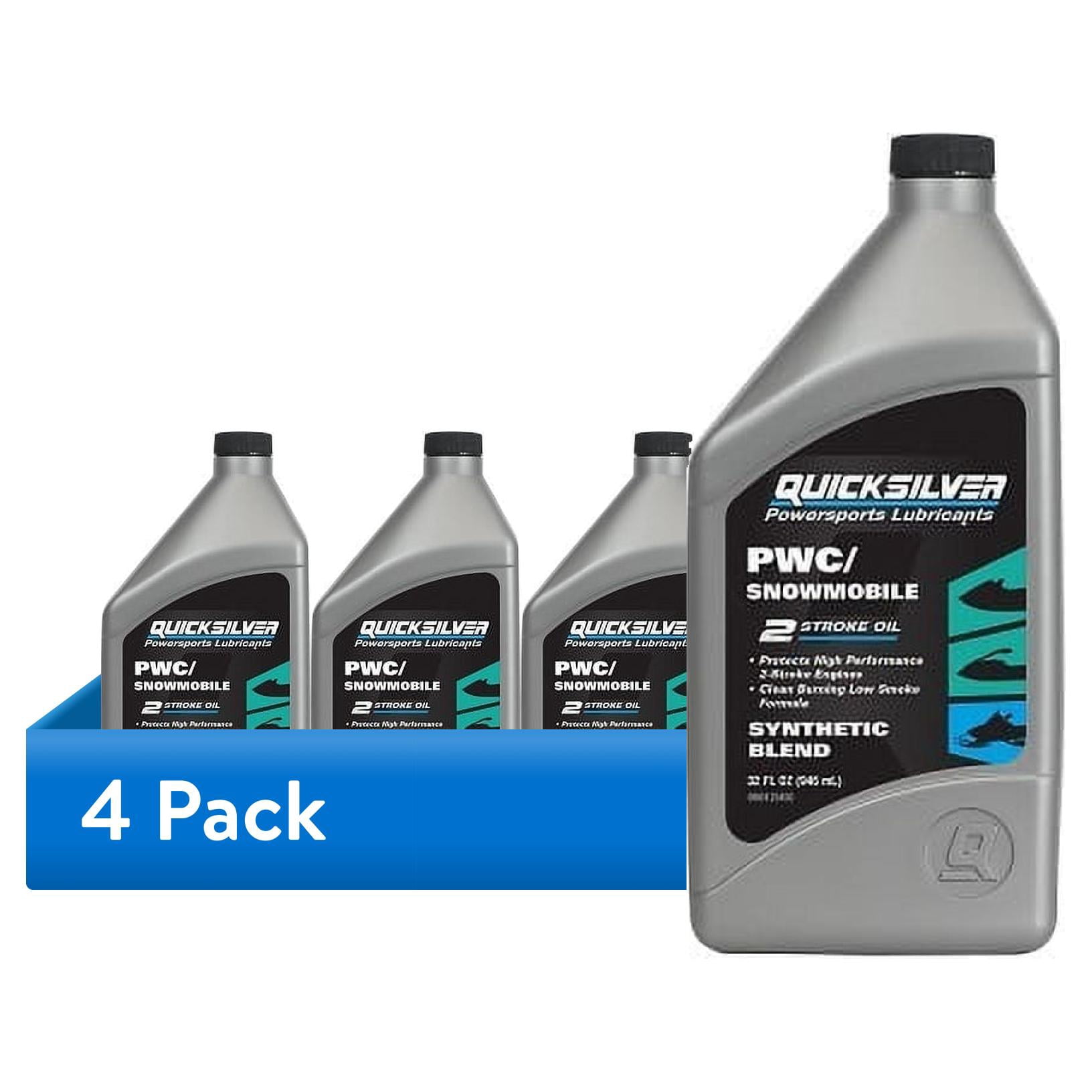 (4 pack) Quicksilver 8M0169033, 2-Stroke PWC/Snowmobile Engine Oil – Premium Synthetic Blend – 1 Qt.