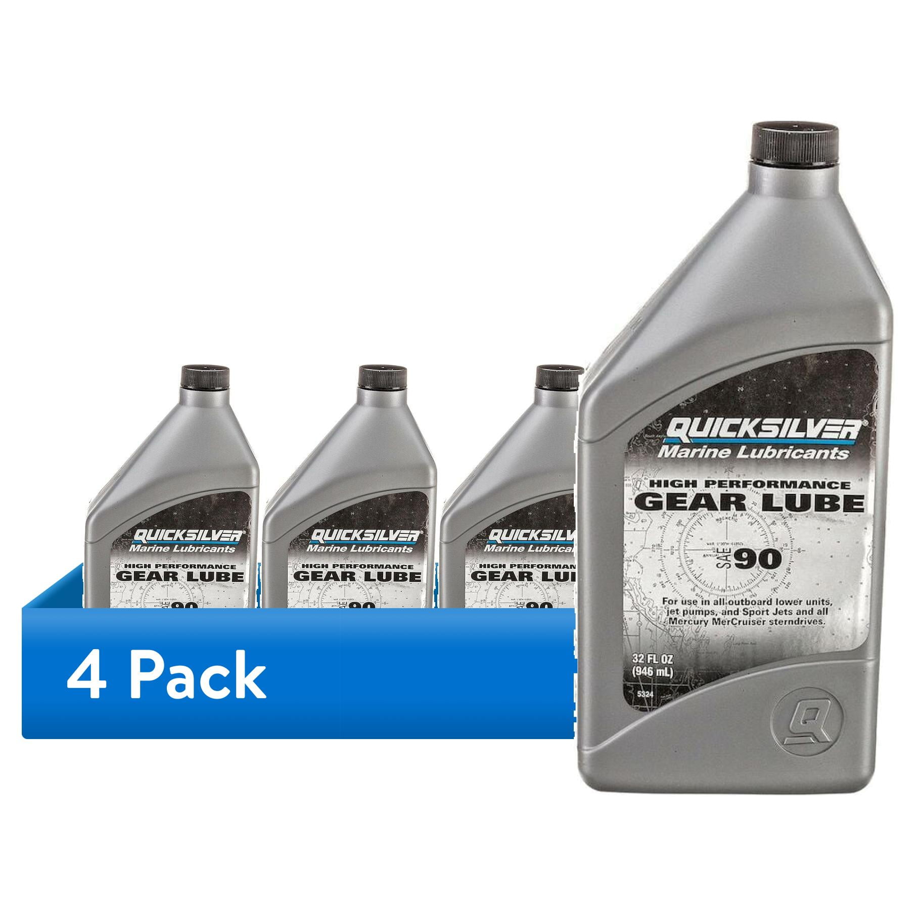 (4 pack) Quicksilver SAE 90 High Performance Gear Lube for Outboards and Sterndrives, 32 oz
