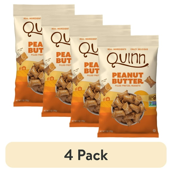 (4 pack) Quinn Peanut Butter Filled Pretzel Nuggets, Gluten Free Snacks, 7 oz Bag