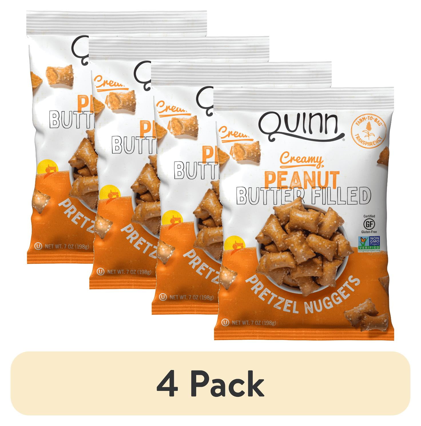 (4 pack) Quinn Gluten Free Peanut Butter Filled Pretzel Nuggets, 7 oz