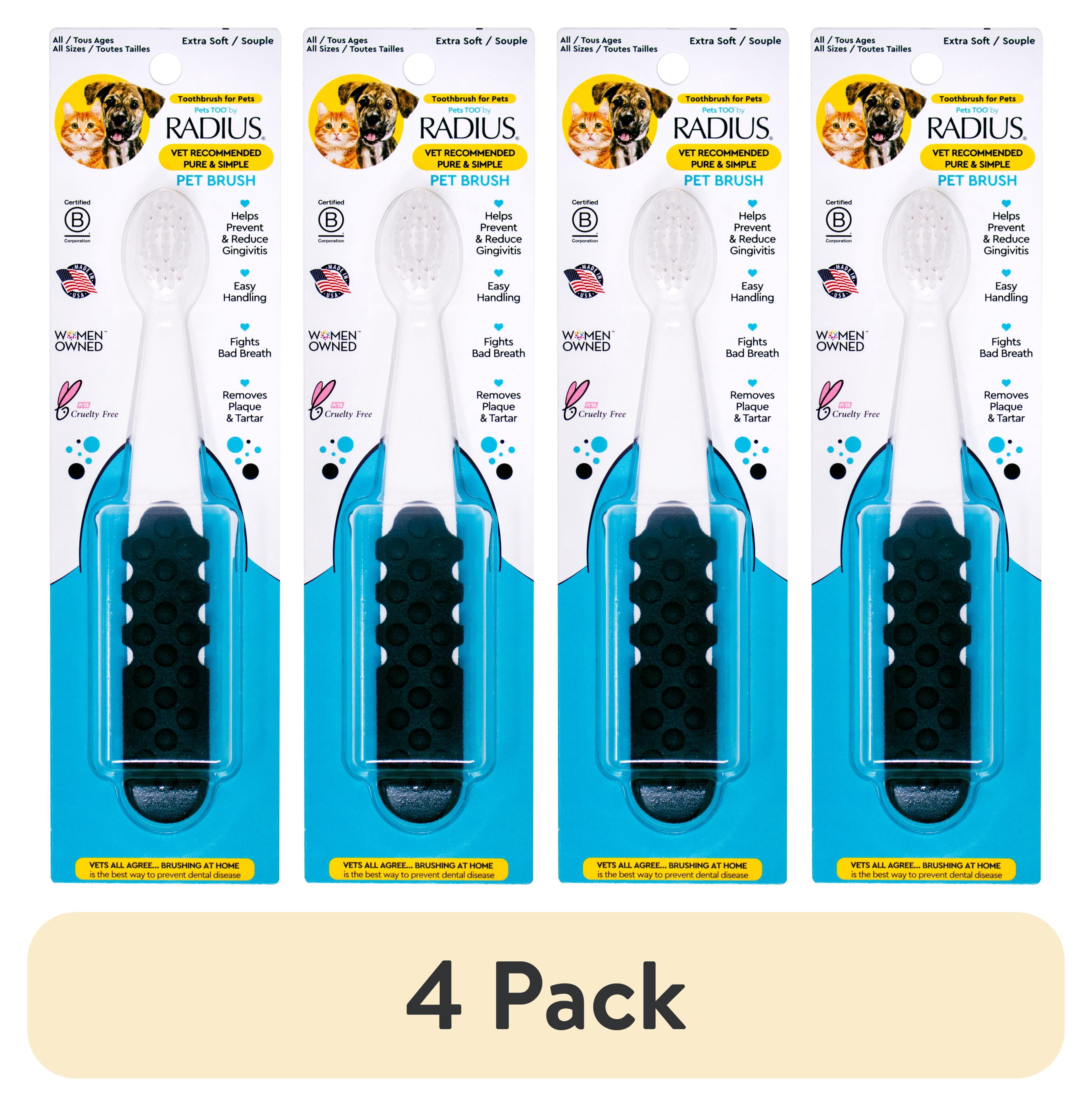 (4 pack) RADIUS Soft Bristle Organic Pet Toothbrush for Dogs and Cats