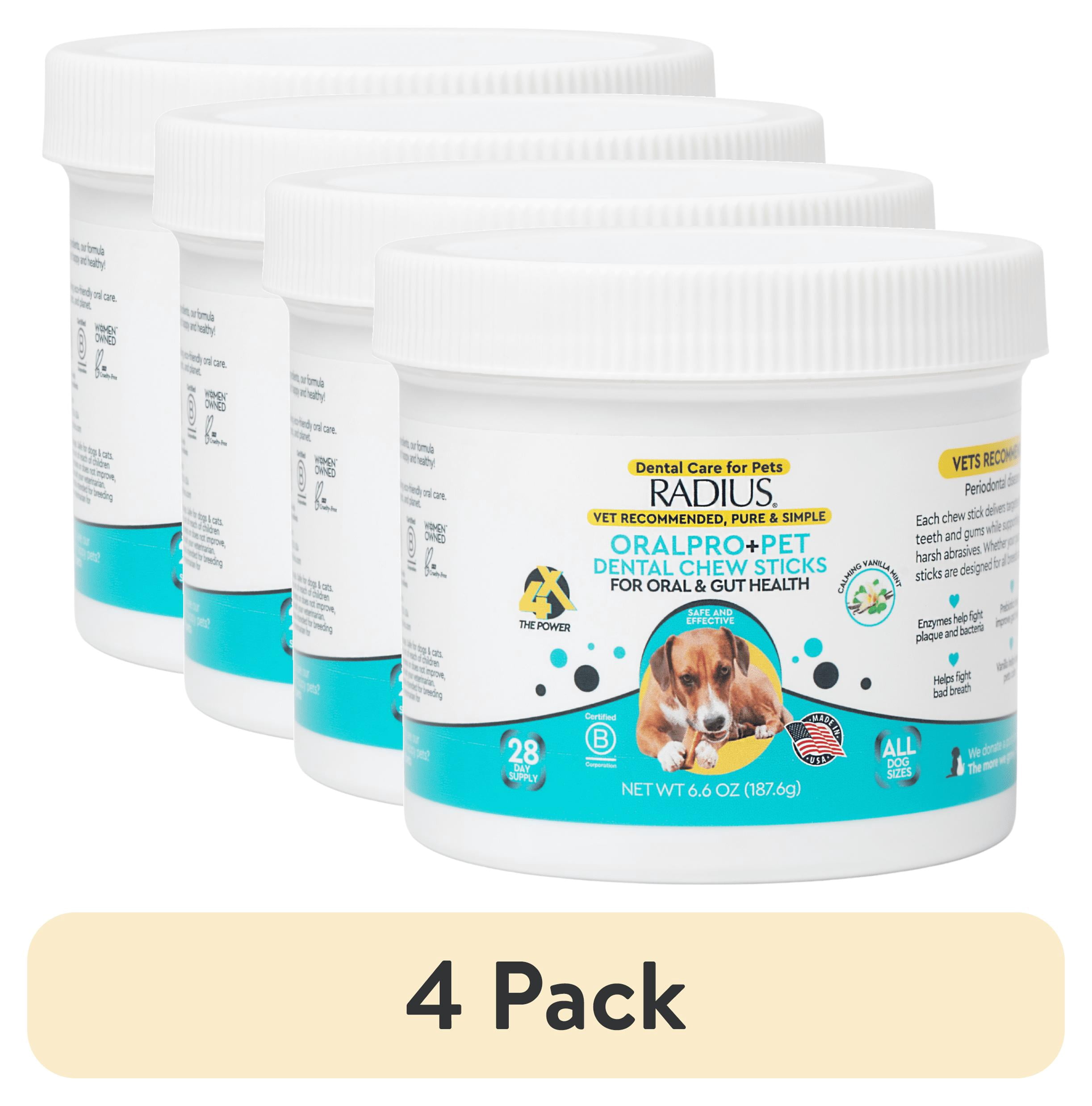 (4 pack) RADIUS Pets Oral and Gut Health OralPro+ Dental Chew Sticks, 28 Count