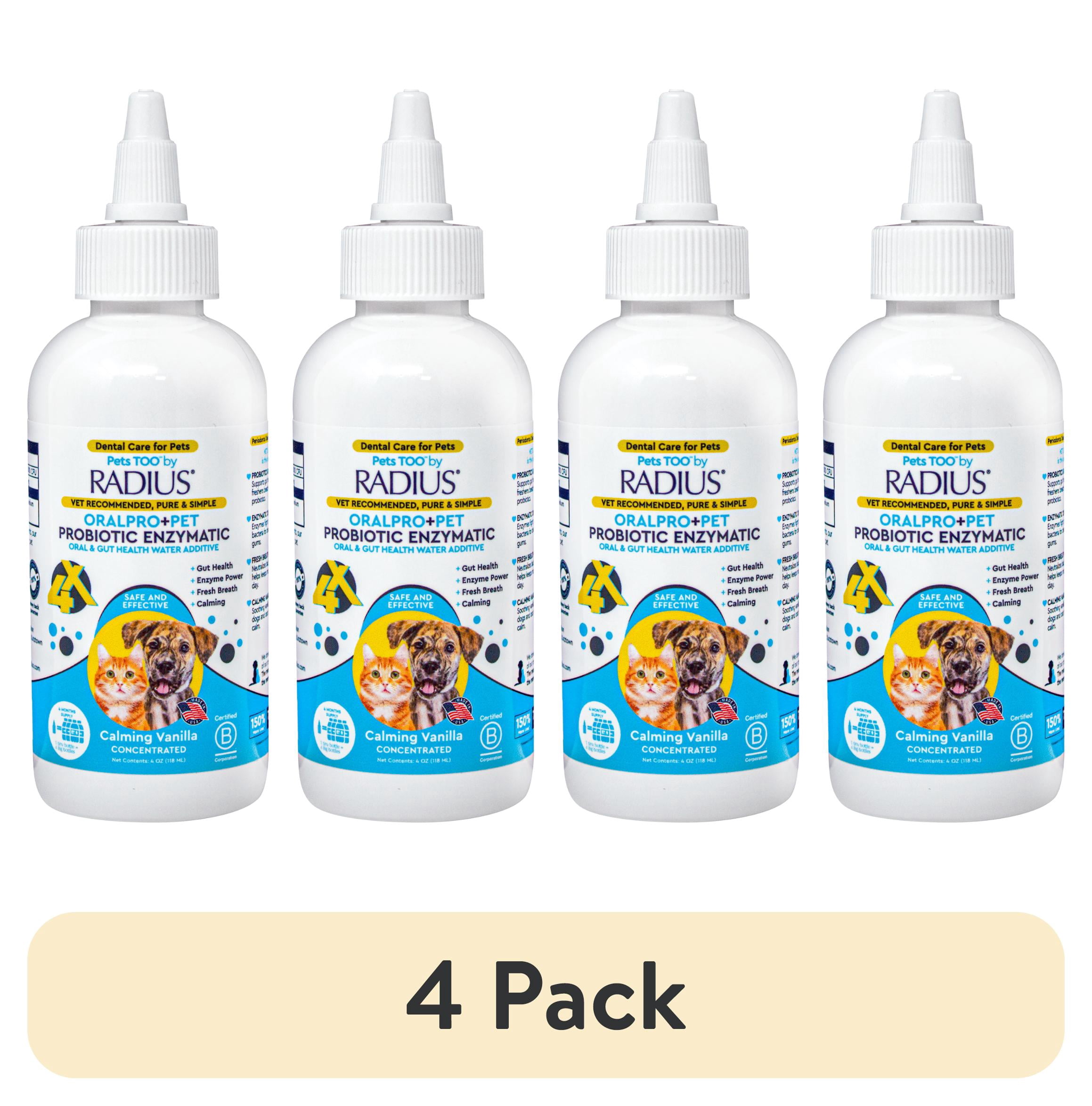 (4 pack) RADIUS Probiotic Dental Care Water Additive, Clean and Protect Teeth, 4 oz Recycled Bottle, for Dogs and Cats
