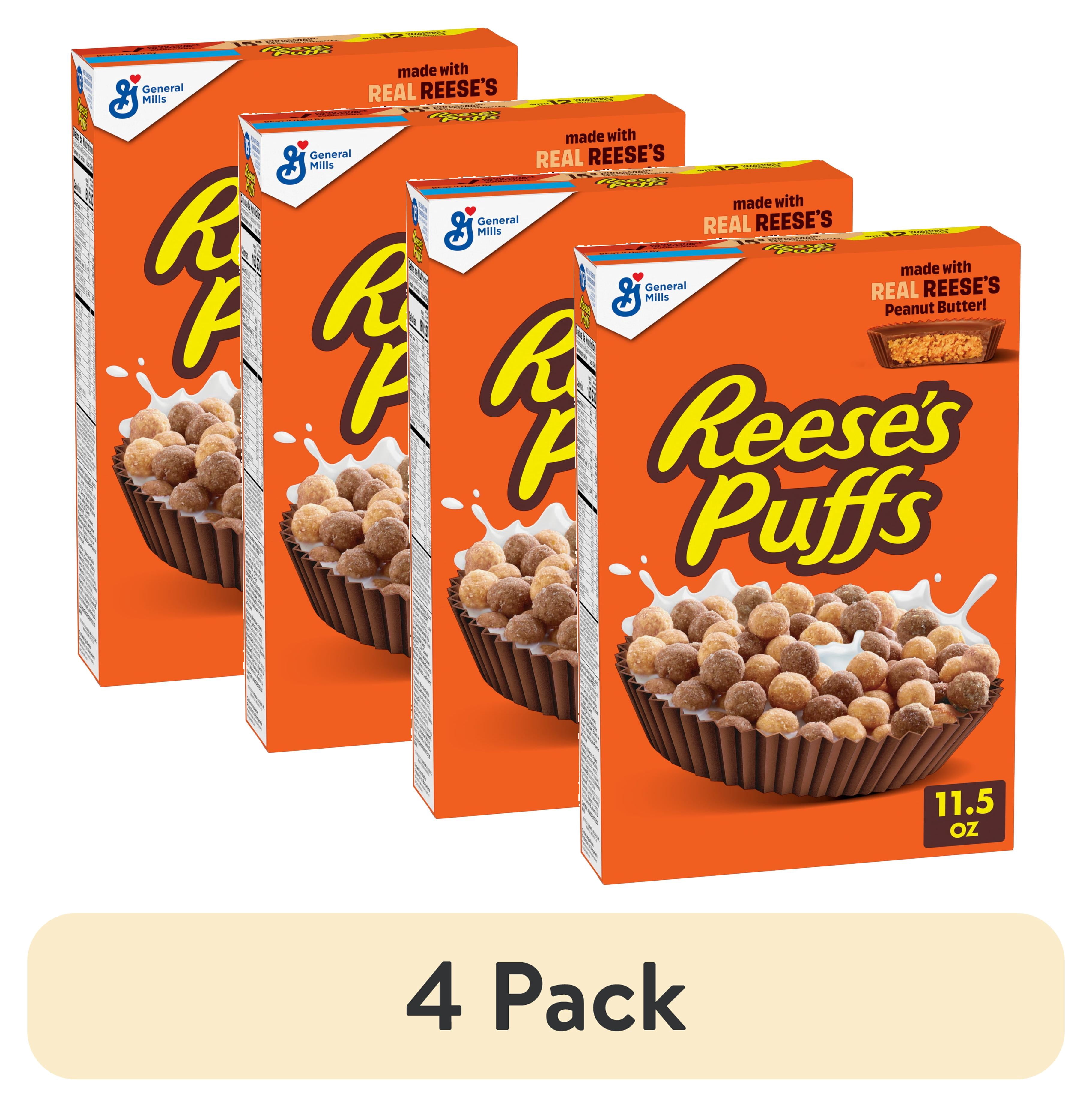(4 pack) REESE'S PUFFS Whole Grain Chocolatey Peanut Butter Breakfast Cereal (11.5 oz)