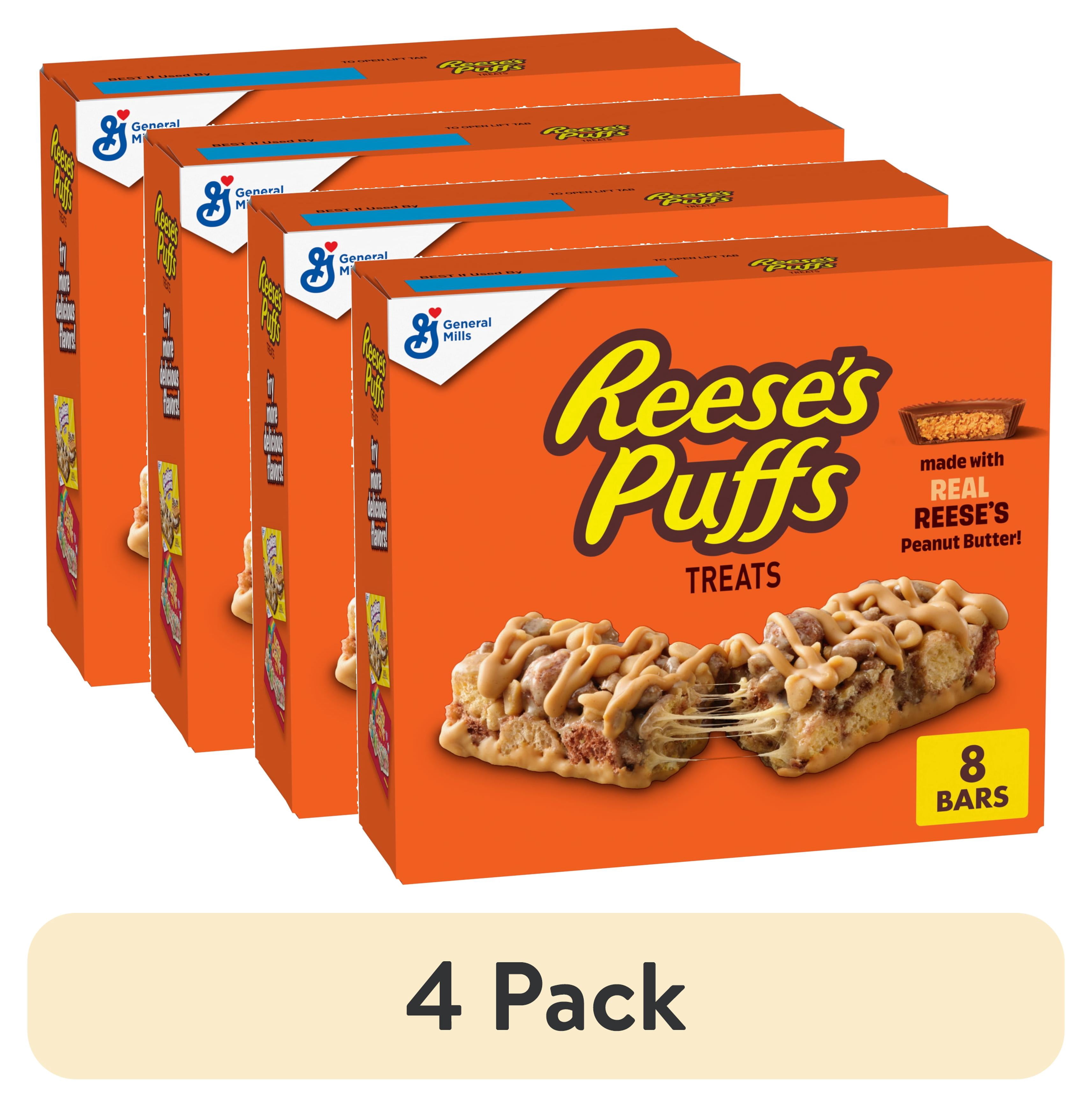 (4 pack) REESE'S Puffs Cereal Treat Bars, Peanut Butter and Cocoa, Snack Bars, 8 Count, 6.8 oz