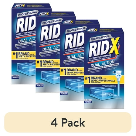 (4 pack) Rid-X Professional Septic Tank Treatment Powder, 1 Month Supply, 9.8oz