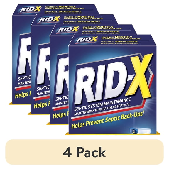(4 pack) Rid-X Professional Septic Tank Treatment Powder, Dual Action, 1 Month Supply