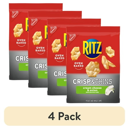 (4 pack) RITZ Crisp and Thins Cream Cheese and Onion Chips, Party Snacks, 7.1 oz
