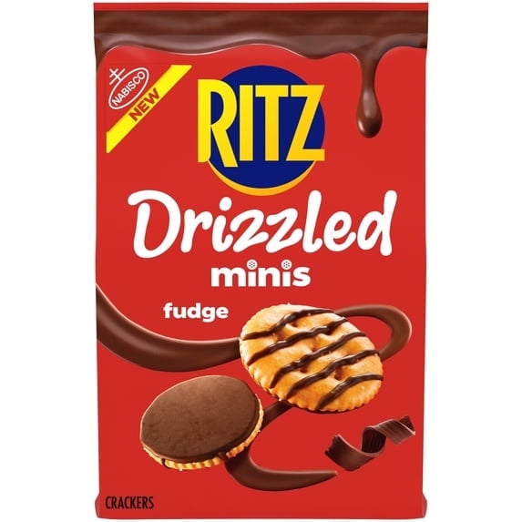 4 pack RITZ Drizzled Minis Fudge Crackers, Snacks for Kids and Adults, Party Snacks, 8 oz