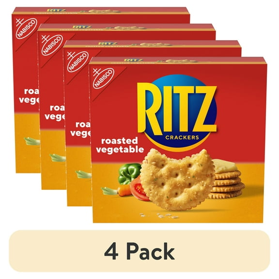 (4 pack) RITZ Roasted Vegetable Crackers, Snacks for Kids and Adults, Lunch Snacks, 13.3 oz