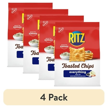 (4 pack) RITZ Toasted Chips Everything Crackers, Party Snacks, 8.1 oz