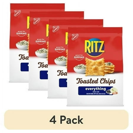 (4 pack) RITZ Toasted Chips Everything Crackers, Party Snacks, 8.1 oz