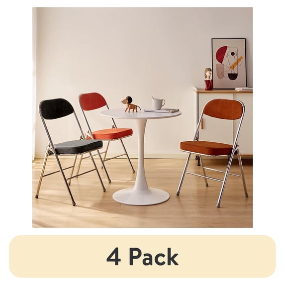 (8 pack) RTC Group Vurban Furniture Padded Folding Chairs with Cushion, Durable & Portable Foldable Fabric Chairs for Indoor & Outdoor, Party, Dining, Work, Banquet - Citrus Orange, Set of 2
