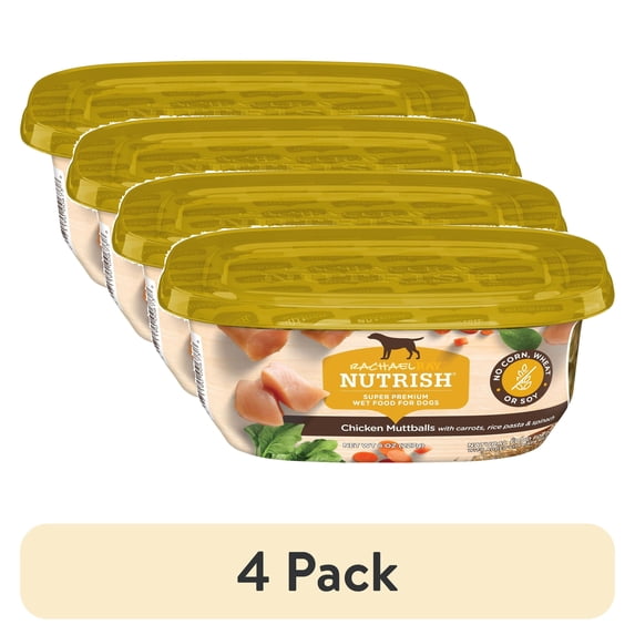 (4 pack) Rachael Ray Nutrish Natural Premium Wet Dog Food, Chicken Muttballs with Pasta, 8 Oz. Tub
