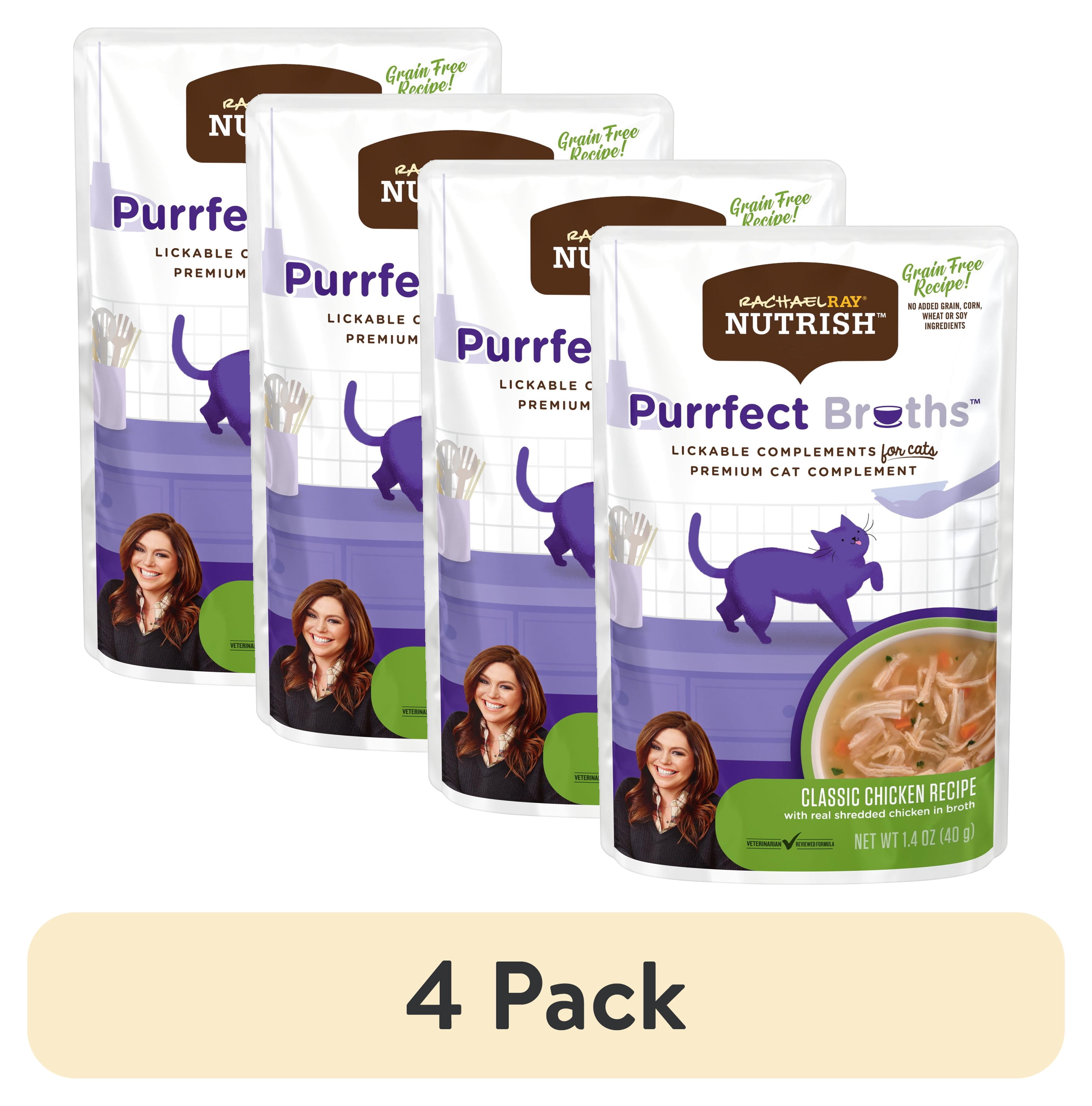 (4 pack) Rachael Ray Nutrish Purrfect Broths Classic Chicken Cat Complements, 1.4 oz. Pouch