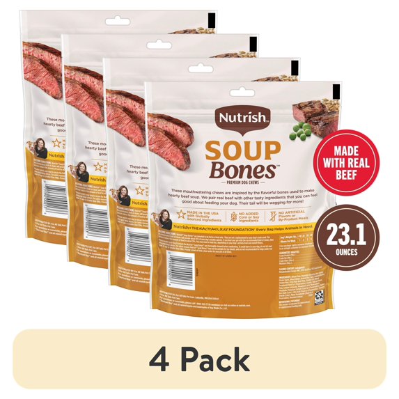 (4 pack) Nutrish Soup Bones Premium Dog Chews with Real Beef and Barley, 11 Chews (Rachael Ray)