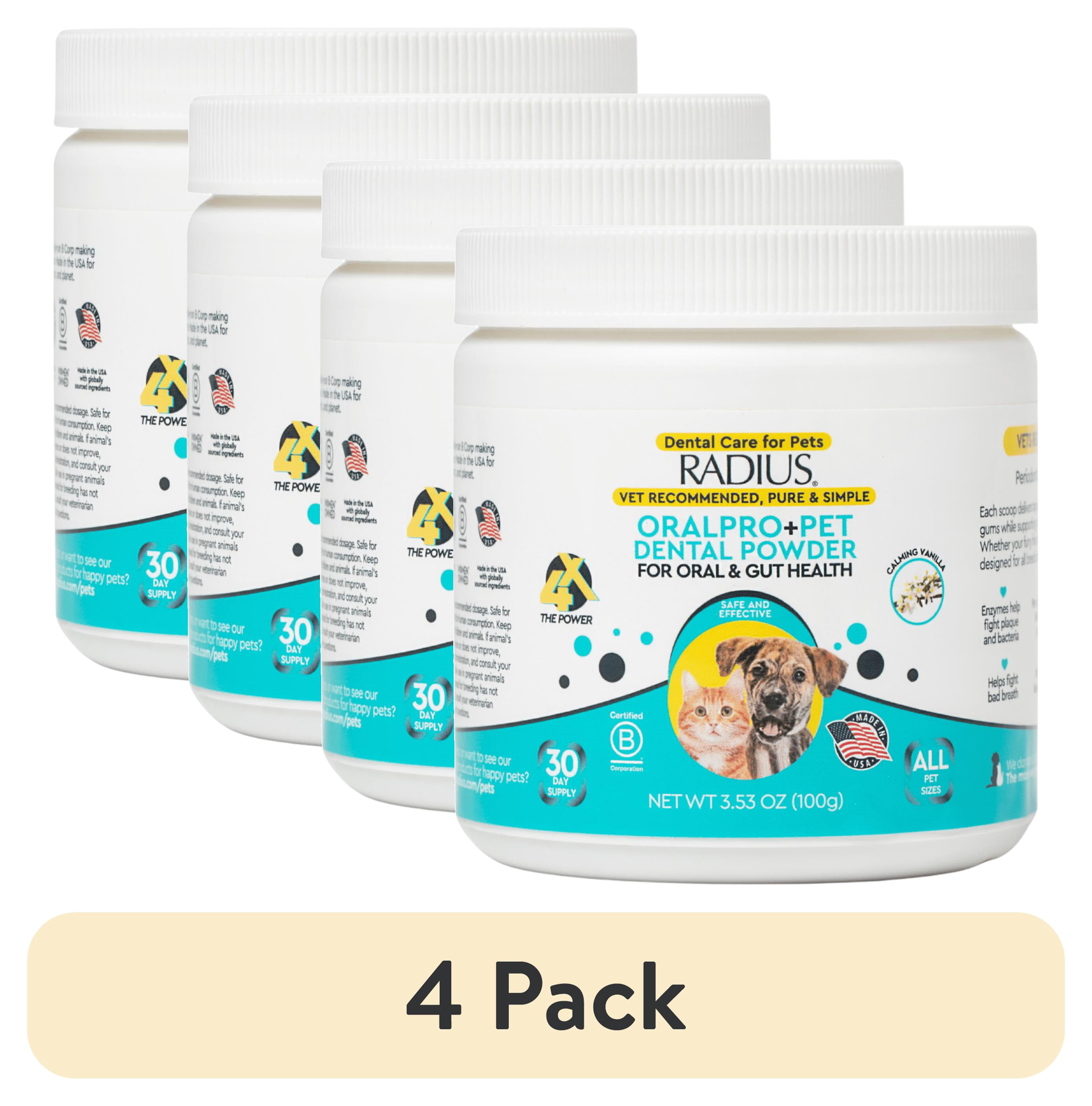(4 pack) RADIUS OralPro+ Natural Pet Dental Care Powder for Dogs & Cats, Vanilla Flavor, 100g