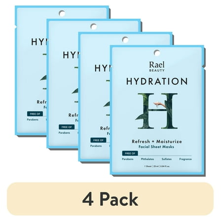 (4 pack) Rael Beauty Hydration Facial Sheet Mask for Dry Skin, Refresh and Moisturize, 1 Count