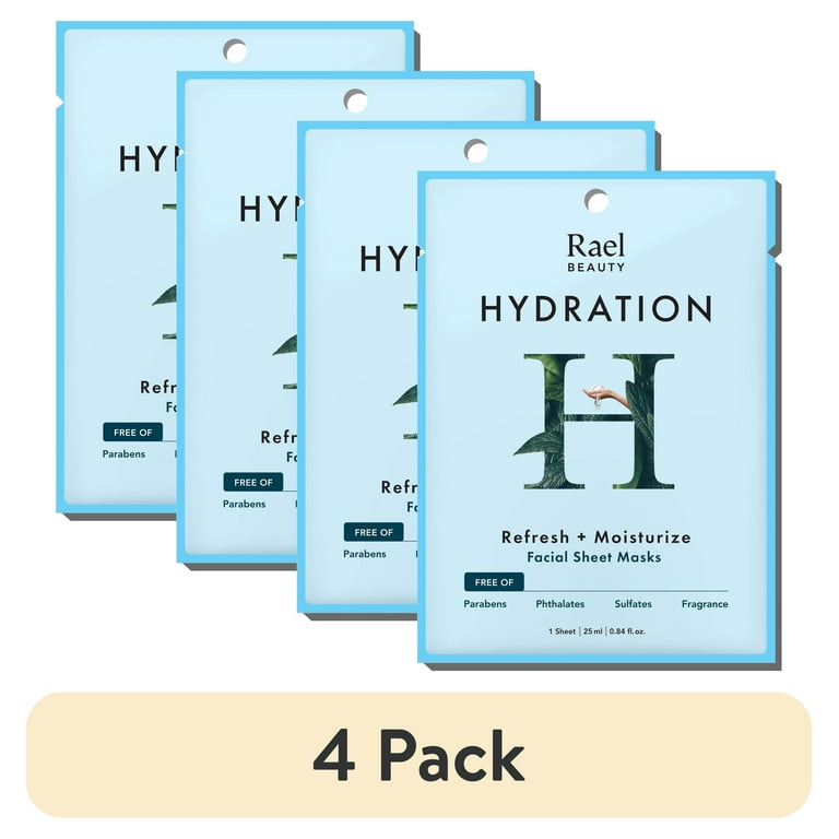 4 pack) Rael Beauty Hydration Facial Sheet Mask for Dry Skin