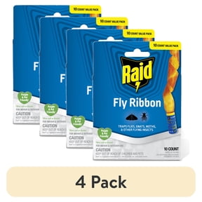 (4 pack) Raid® Fly Ribbons, Fly Traps, Effective for Kitchen & Food Prep Areas, Paper, 10 Count