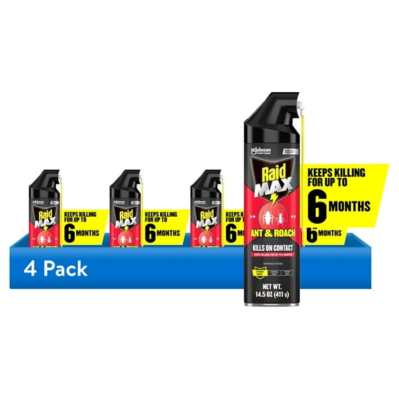 (4 pack) Raid MAX Indoor Ant and Roach Insecticide, Insect Killer, 14.5 oz