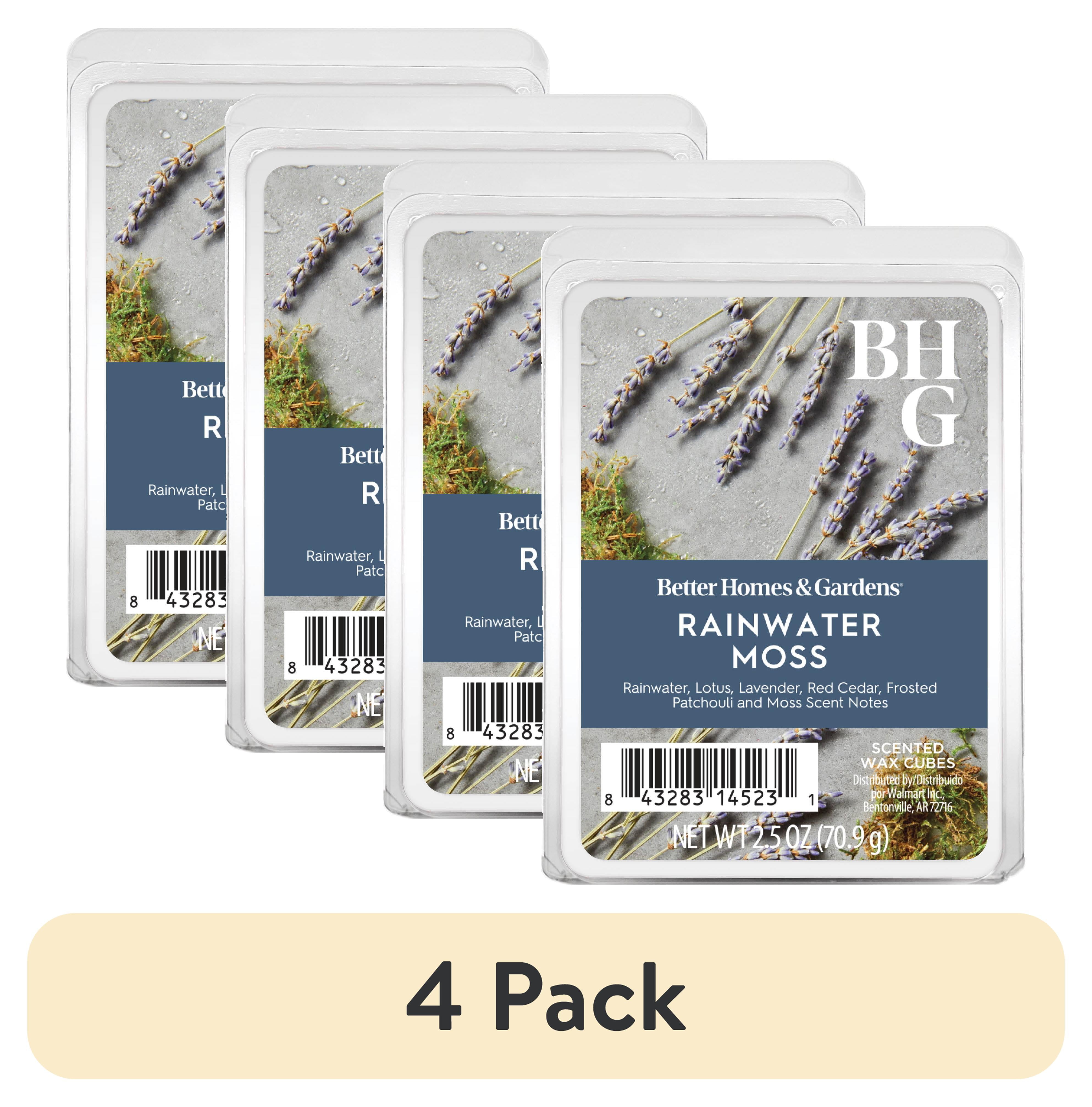 (4 pack) Rainwater & Moss Scented Wax Melts, Better Homes & Gardens, 2.5 oz (1-Pack)