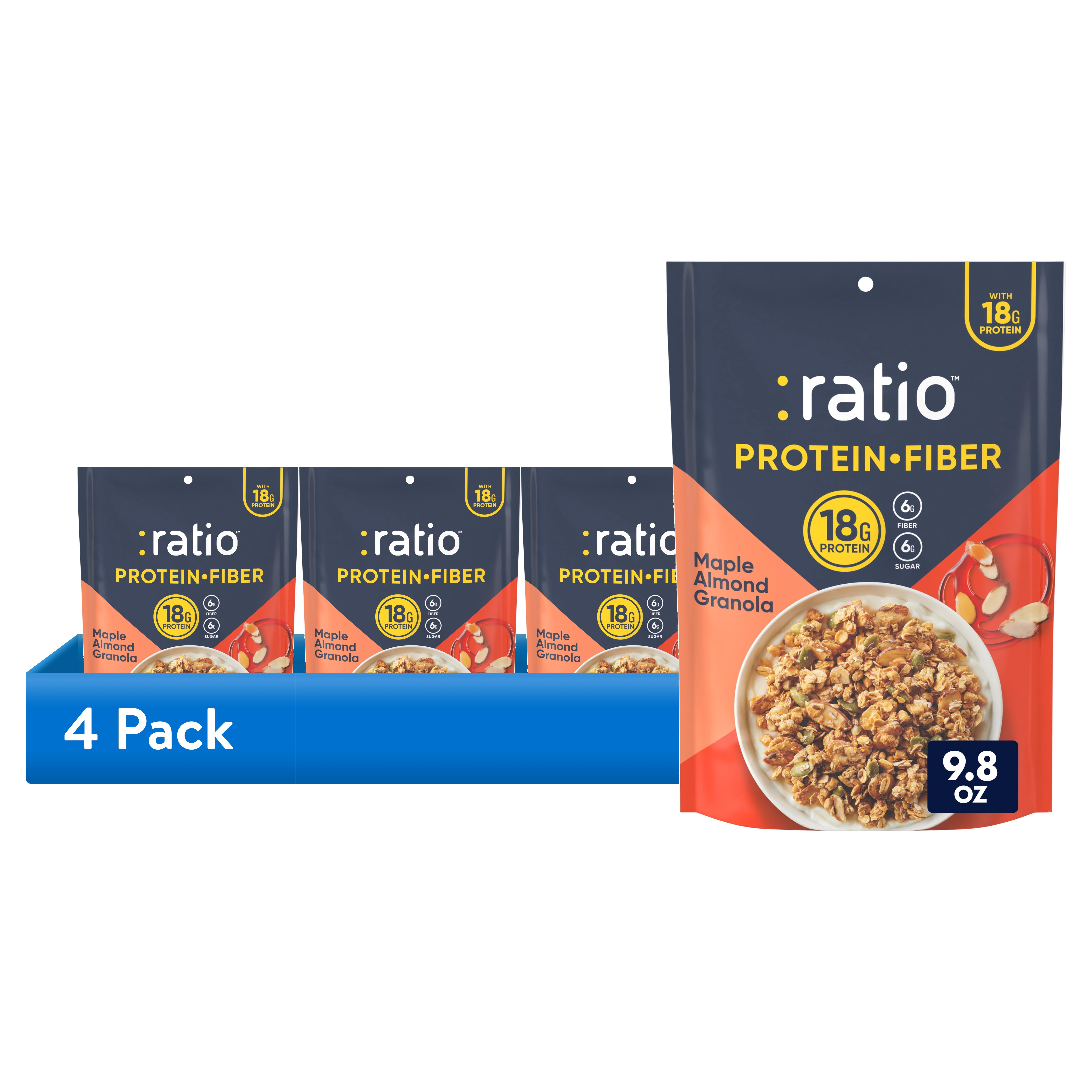 (4 pack) Ratio Protein Fiber Maple Almond Granola Cereal, 18g Protein, 9.8 oz