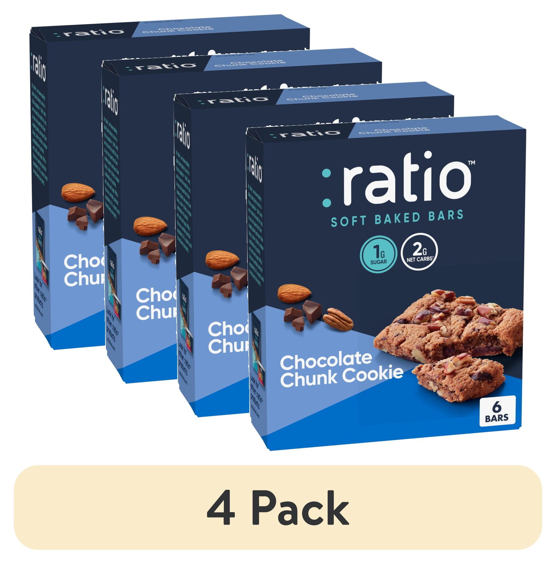4 pack) Ratio Soft Baked Bars, Chocolate Chunk Cookie, 1g Sugar
