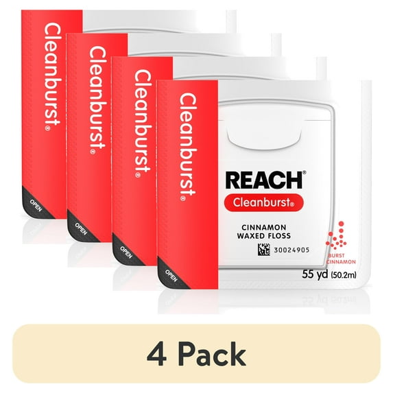 (4 pack) Reach Cleanburst Waxed Dental Floss, Cinnamon, Oral Care, 55 Yd