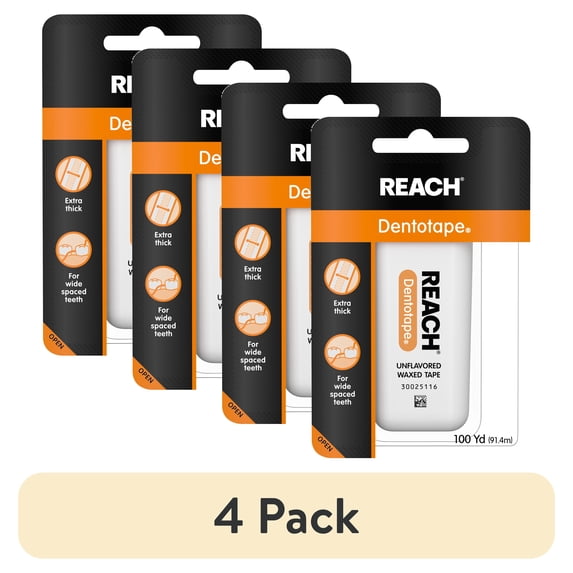 (4 pack) Reach Dentotape Extra Wide Waxed Dental Floss, Unflavored, 100 Yards