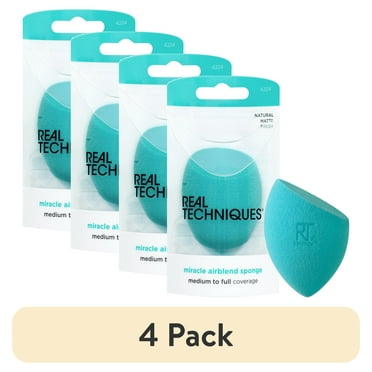 (4 pack) Real Techniques Miracle Airblend Sponge, Makeup Blending Sponge for Liquids & Creams, Blue, 1 Count