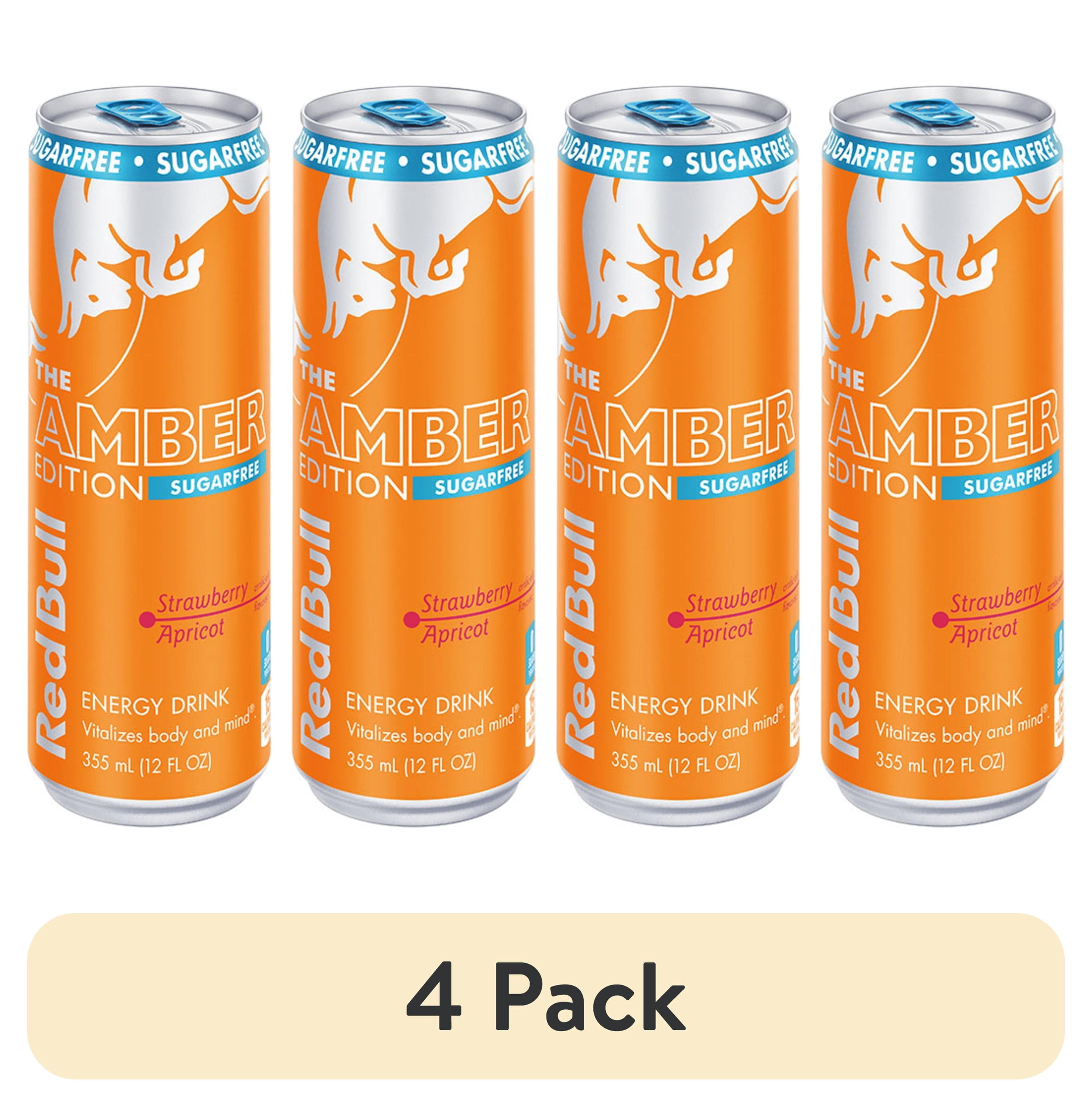 (4 pack) Red Bull Amber Edition Sugarfree Energy Drink, Strawberry Apricot, 114mg Caffeine, 12 fl. oz. Can