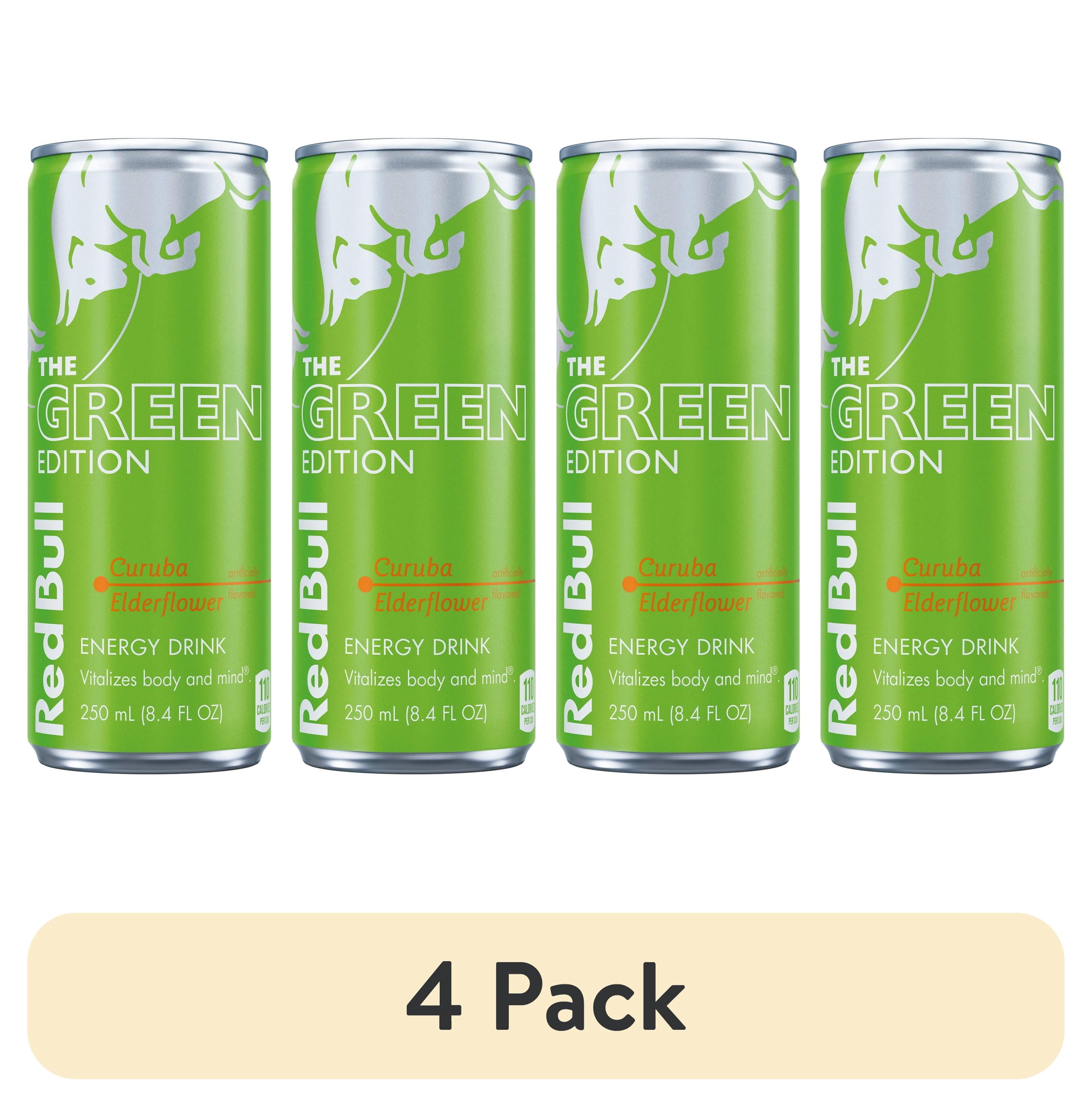 (4 pack) Red Bull Green Edition Energy Drink, Curuba Elderflower, 8.4 fl. oz. Can,  80mg Caffeine